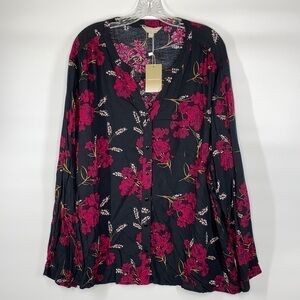 Anthology Black Floral Long Sleeve Blouse NWT